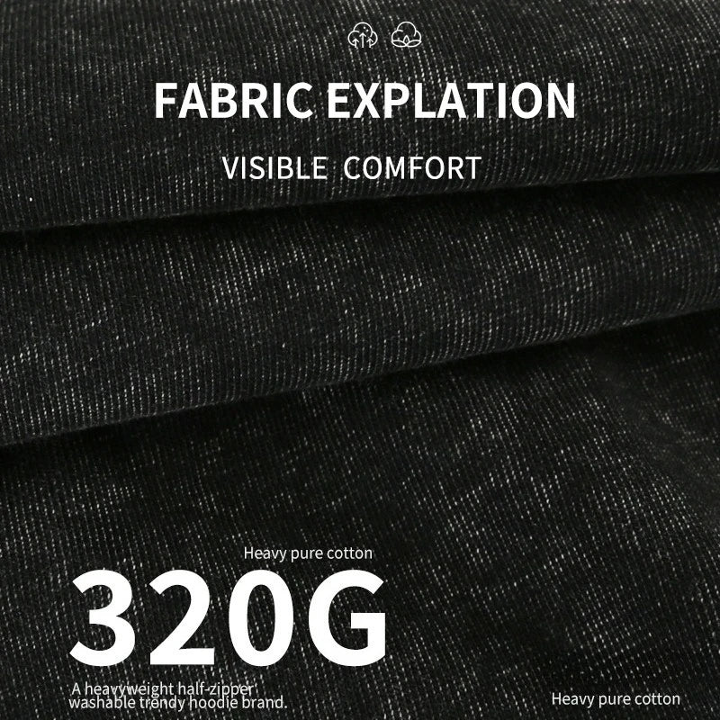 Inspired Streetwear Cotton Vintage Washed Half - Zip Stand Collar Unisex Sweatshirt