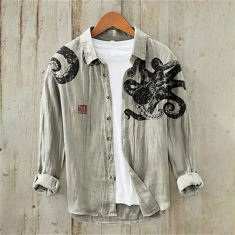 Men's Long Sleeve 3D Printed Casual Outdoor Daily Chinese Flap Shirt