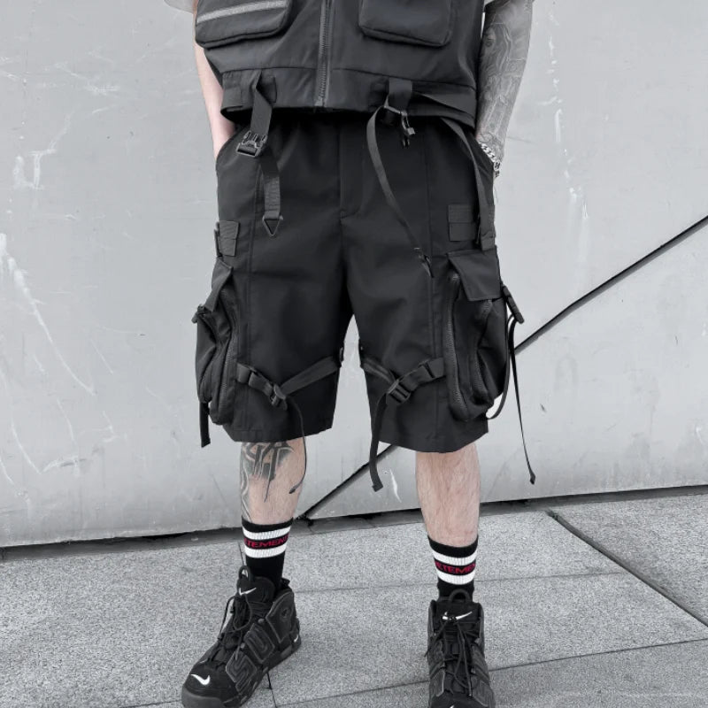 Men's Tide Tactical Dark Loose Techwear Straight shorts Multi Pocket Capris