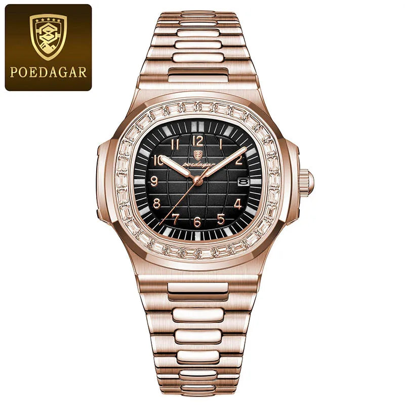 Stainless Steel Men Luxury Luminous Waterproof Square Calendar Quartz Wristwatches