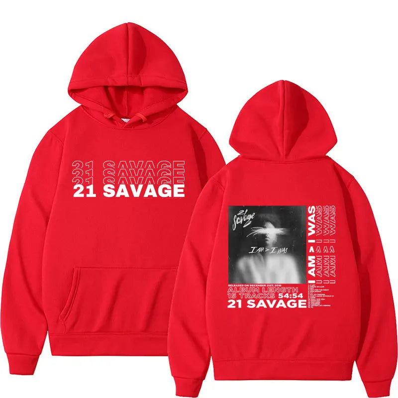 21 Savage I Am I Was Album Sweatshirts Men Hip Hop Style Cozy Pullover Hoodie