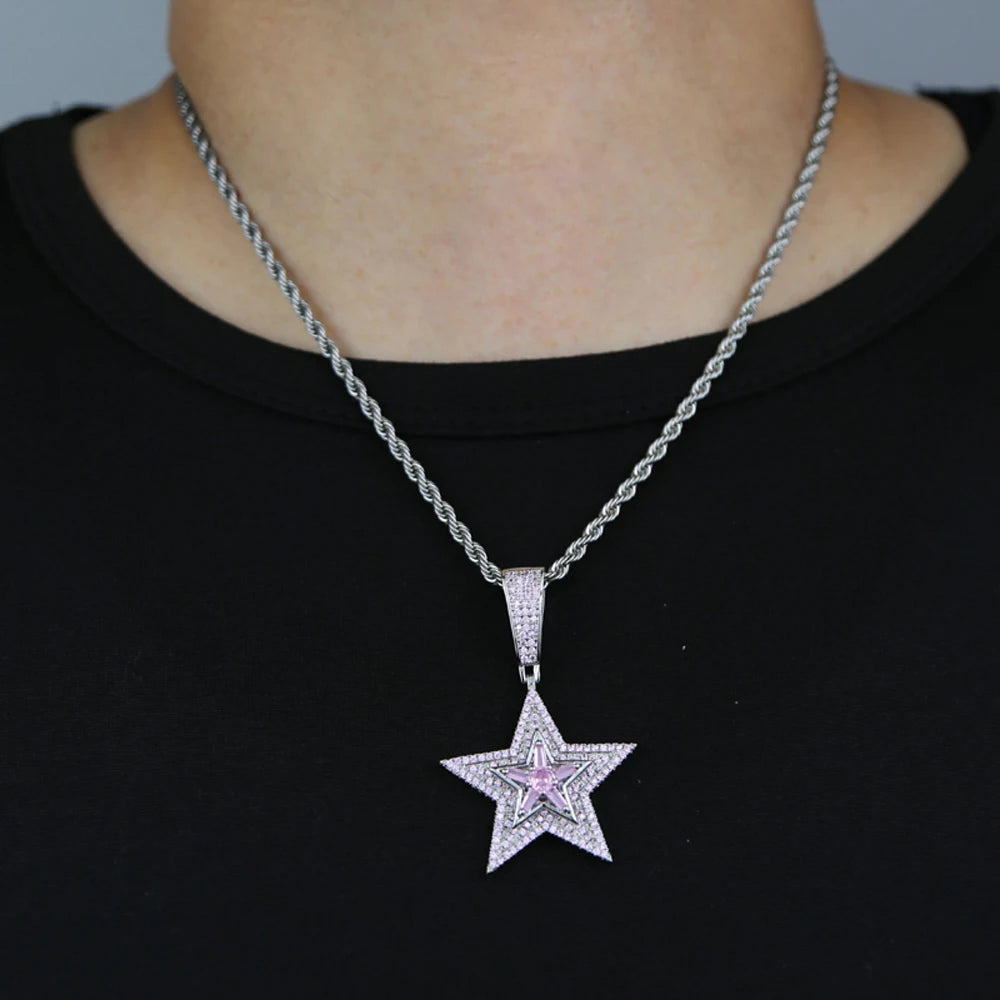 Iced Out Rotatable Star Pendants Cubic Zirconia Multi Layers Men Jewelry