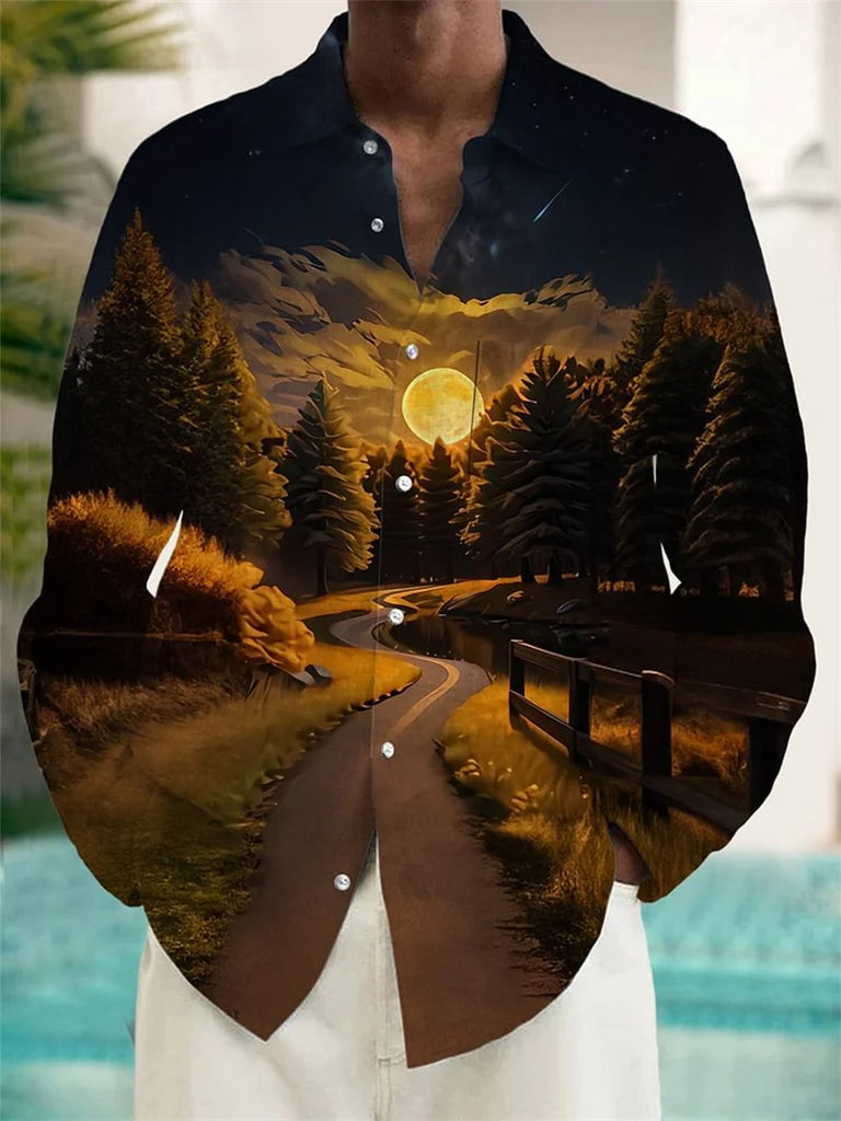 Men's long sleeve loose breathable Hawaiian shirt men's casual top