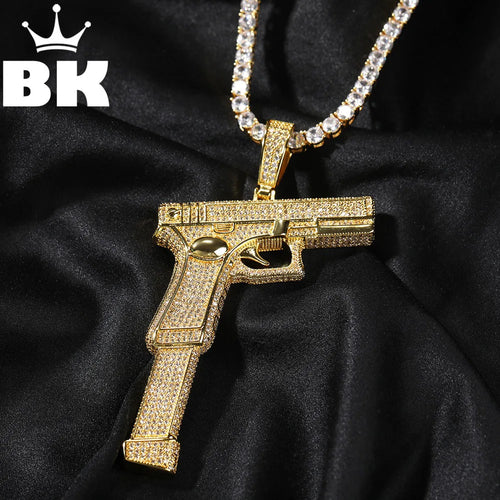 Iced Out Full Zirconia Large Size Gun Pendant Hip Hop Men's Jewelry