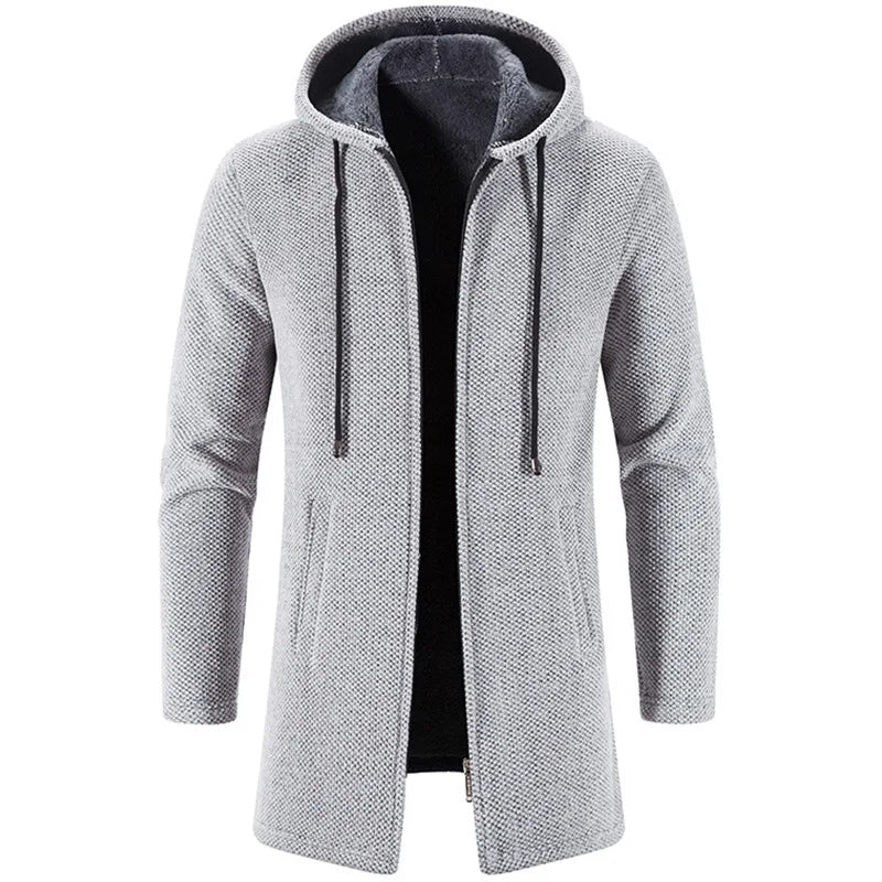 Men's Warm Zipper Medium Long Cardigan Sweaters Casual Knitwear