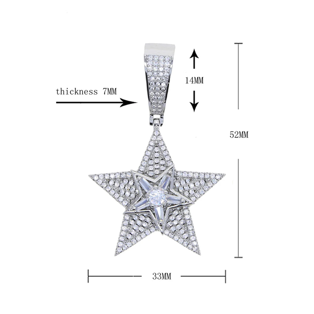 Iced Out Rotatable Star Pendants Cubic Zirconia Multi Layers Men Jewelry