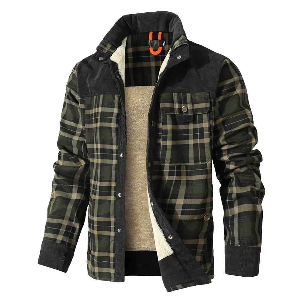 Men's Windproof Casual Bomber Plaid Sherpa Lined Flannel Classic Jacket