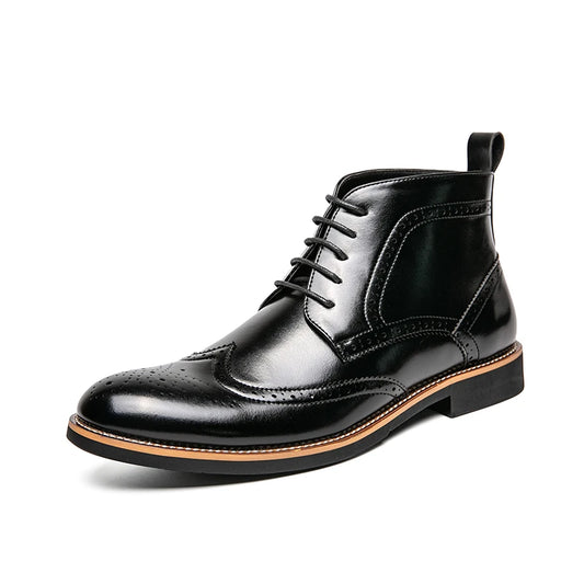 Classic Dress Pointed Toe Lace-up Men's Brogue Comfortable Leather Ankle Boots Plus Size 38-48