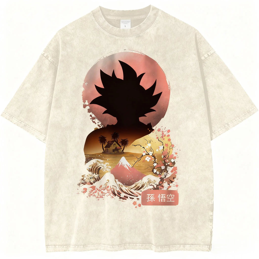 Harajuku Dragon Ball Unisex Vintage Wash Cotton Graphic Print  Short Sleeve Tee  Casual Streetwear