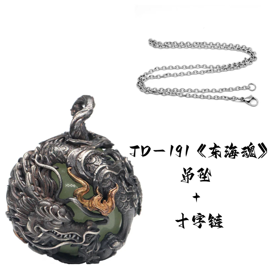 Chinese Retro Cornered Flying Circling and Imitating Emerald Dragon Necklace