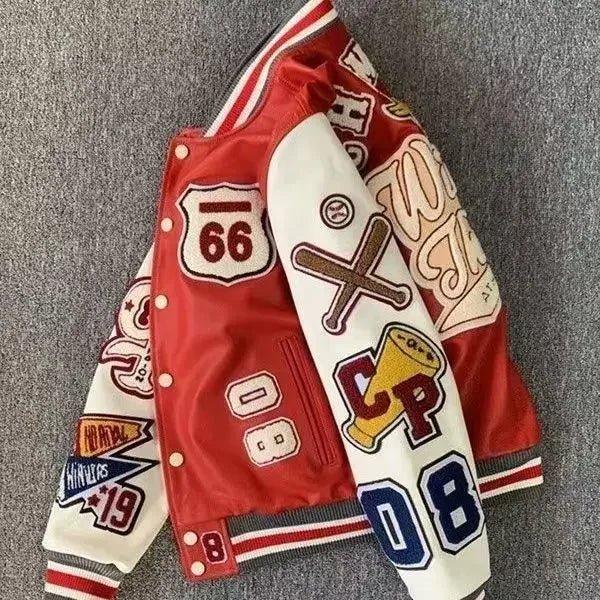 Streetwear Men Bomber Varsity Jackets Embroidery Pu Leather Jacket Outerwear
