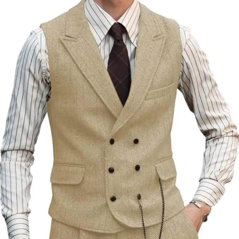 Men Suede Leather Gentleman Waistcoat Vintage Regular Slim Suit Vest
