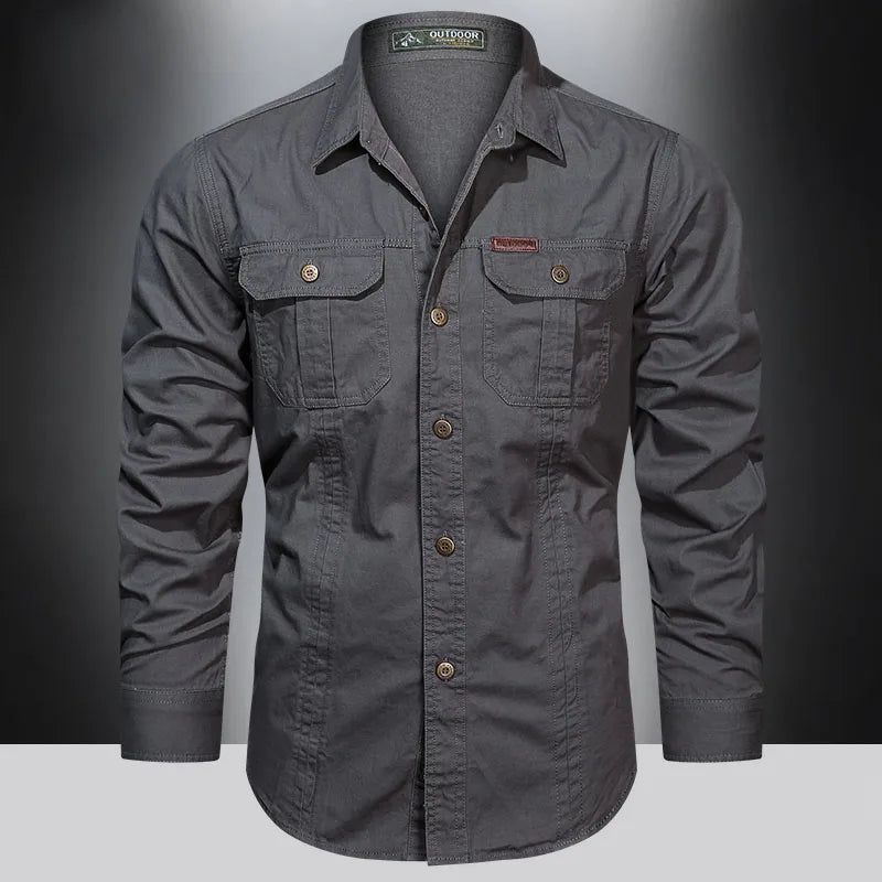 Cargo Men Long Sleeve Cotton Shirts High Quality Military Overshirt