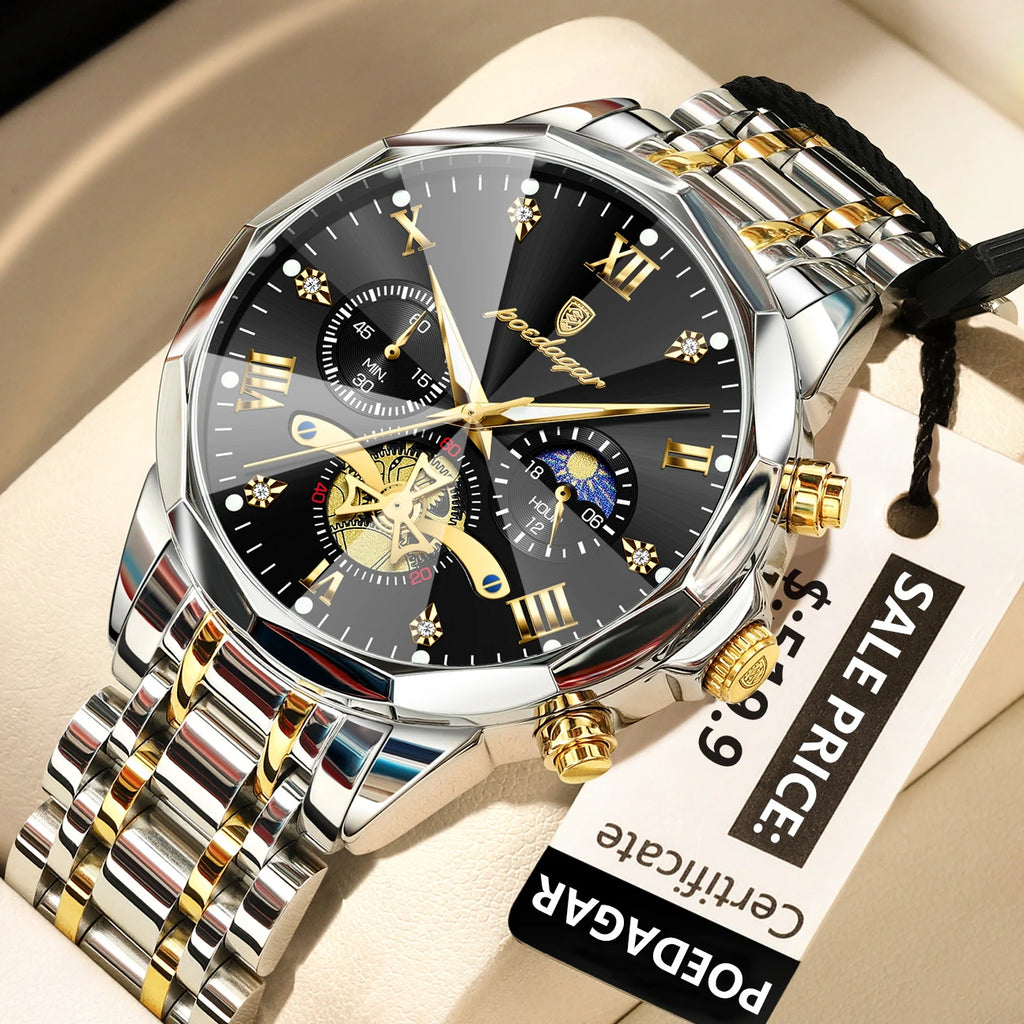 Luxury Waterproof Luminous Chronograph Wristwatch Stainless Steel Quartz Men's Watches