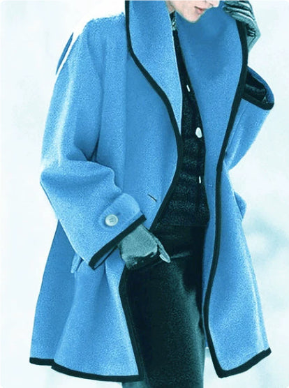 Neck Loose Hooded Woolen Coat