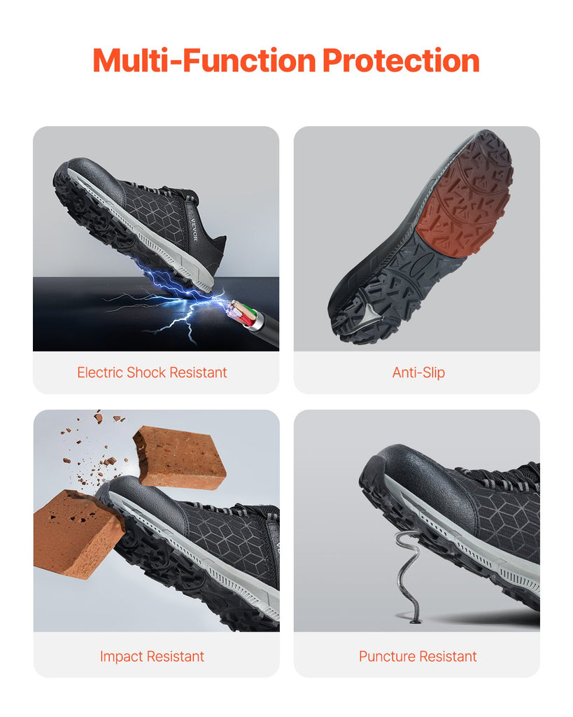 Steel Toe Shoes For Men, US Size 9.5, Men’s Cushion Sport Safety Toe Athletic Work Shoe, Indestructible Safety Sneakers Lightweight,Breathable Industry Construction Work Shoes, Black