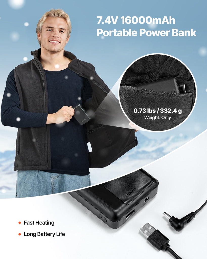 Heated Vest, Men Electric Heating Vest With 16000 MAh Battery Pack, 6 Heating Zones Lightweight Rechargeable Winter-Vest With 3 Levels, For Outdoor Hiking Camping Fishing Skiing, Size M