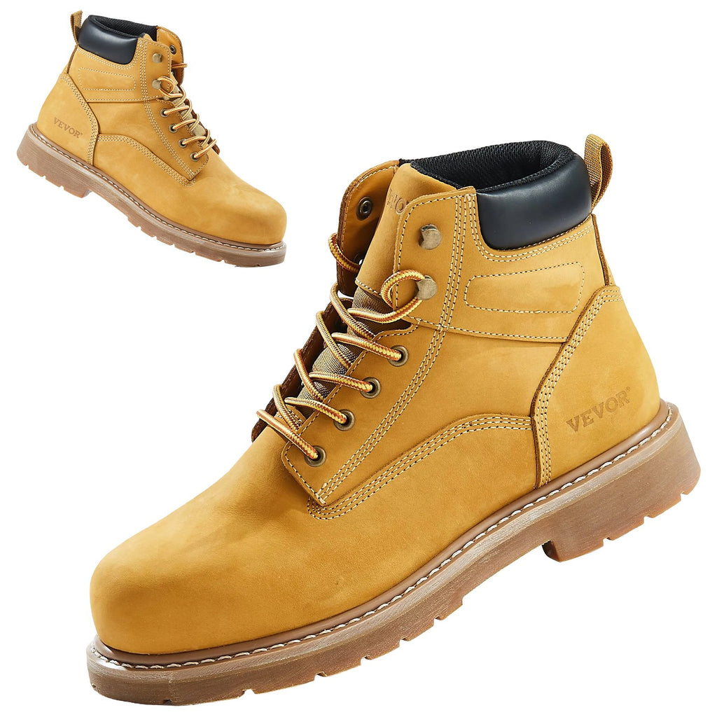 Steel Toe Work Boots, US Size 12, Waterproof Work Boots For Men, Slip-Resistant Work Boot, Lightweight And Breathable Rubber Sole Mens Boots For Industry Construction, Brown Yellow