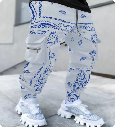 Cashew Flower Casual Harem Pants Men's Loose High Street Multi-Pocket Overalls