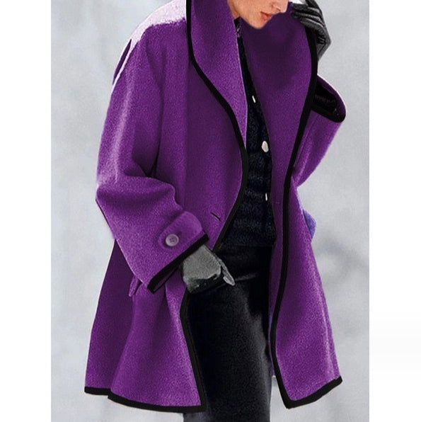 Neck Loose Hooded Woolen Coat
