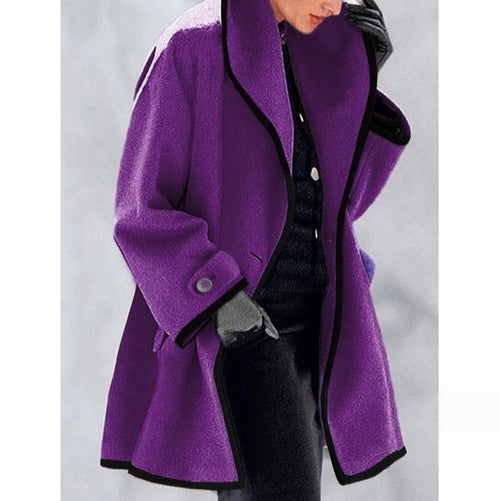 Neck Loose Hooded Woolen Coat