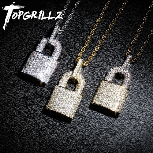 Hip Hop Bling Lock Pendant Cubic Zircon For Men